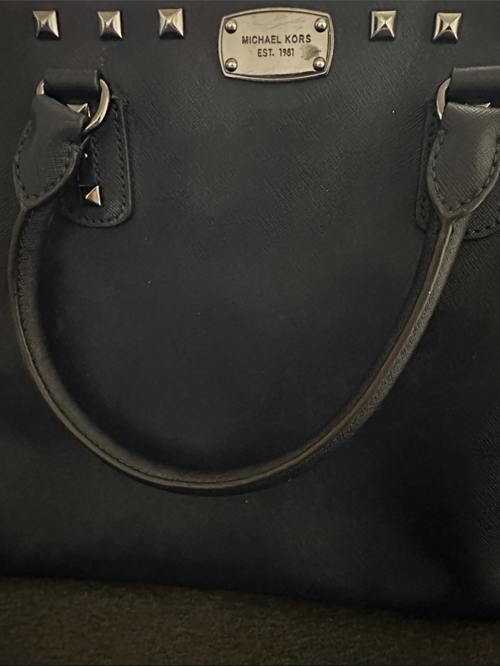 Michael Kors Black Studded Saffiano Satchel